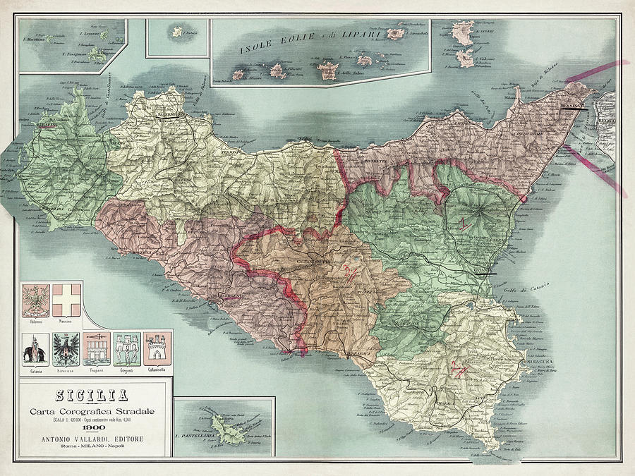 Vintage Photograph - Sicily Vintage Map 1900 by Carol Japp