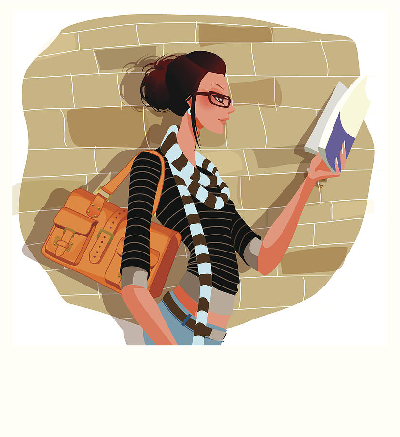 Side profile of a woman reading a book Drawing by Eastnine Inc.