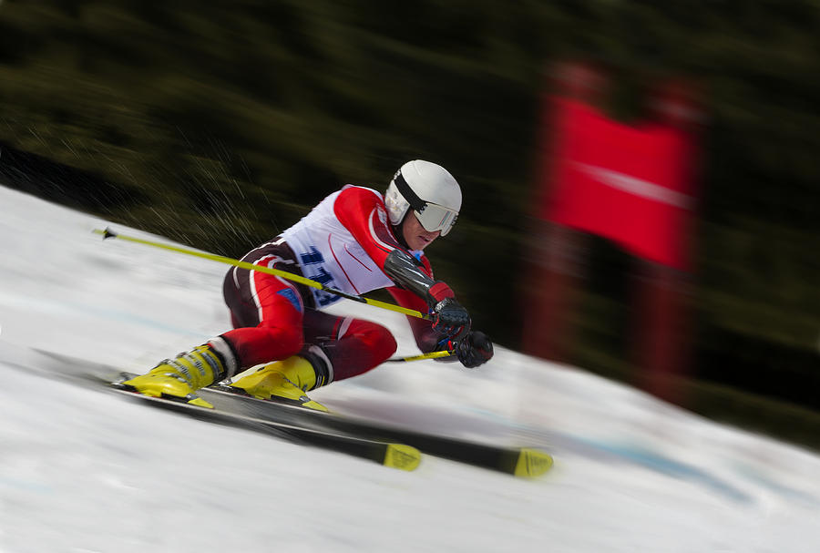 Side View of Young Man at Giant Slalom Competition Photograph by Technotr