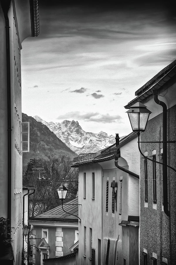 Sidestreets Of Salzburg Austria Black And White Photograph