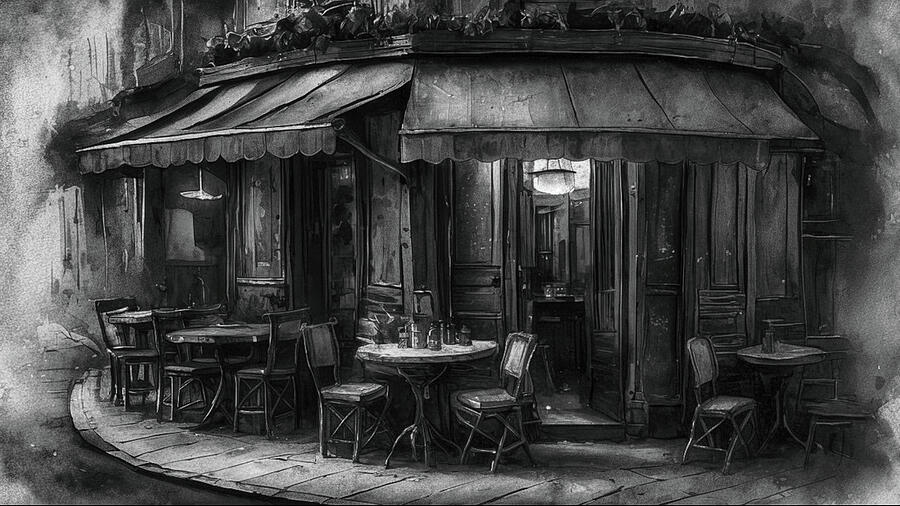 Sidewalk Cafe in Black and White Photograph by James DeFazio