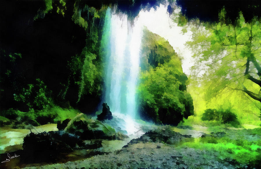 Sidirocastro waterfalls Painting by George Rossidis