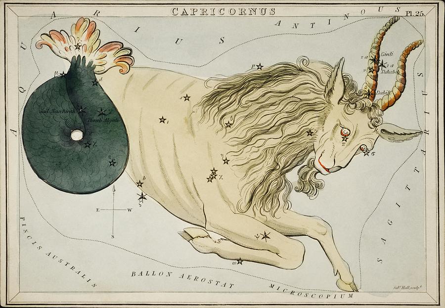 Greek Painting - Sidney Halls - 1831 astronomical chart  of the zodiac Capricornus by Les Classics
