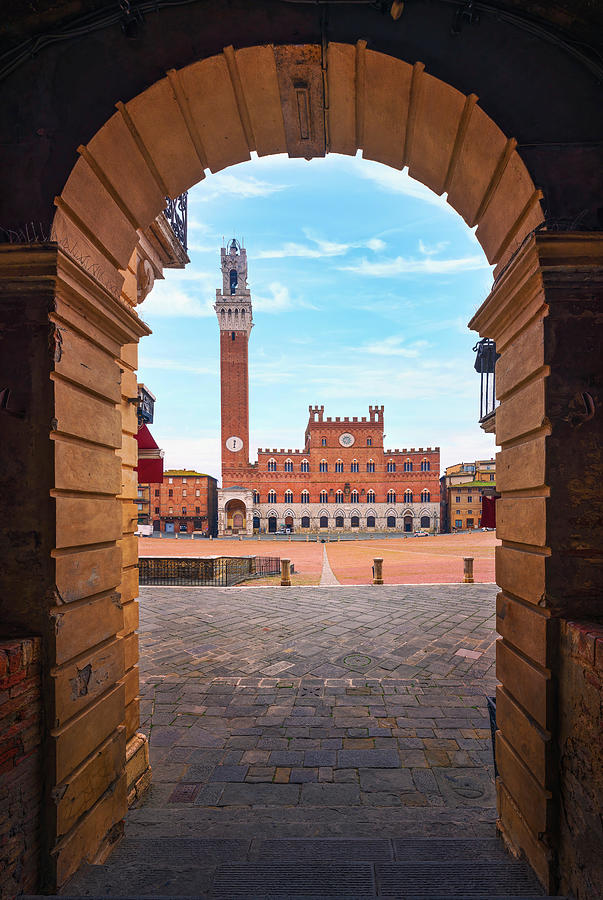 Siena, Piazza del Campo square and Mangia tower. Tuscany, Italy Photograph by Stefano Orazzini