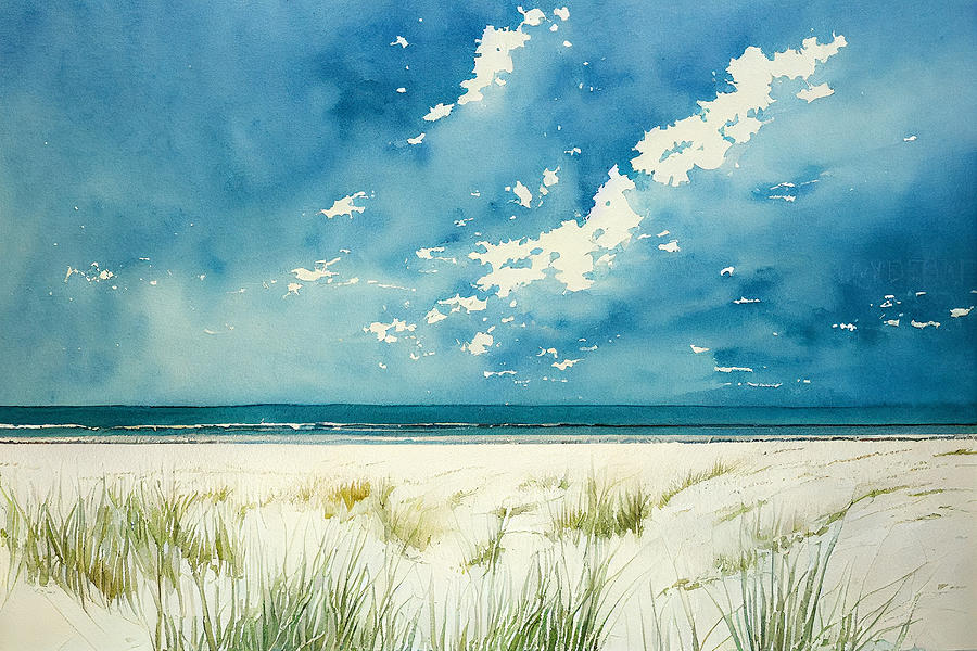 Fantasy Digital Art - SIESTA  KEY  BEACH  DUNES  landscape  watercolor  painting  by Asar Studios by Celestial Images