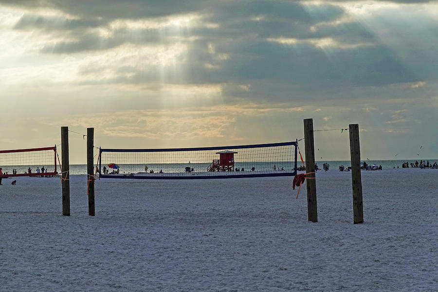 Siesta Key Volleyball Net and Lifeguard House Sunrays Sarasota FL Photograph by Toby McGuire