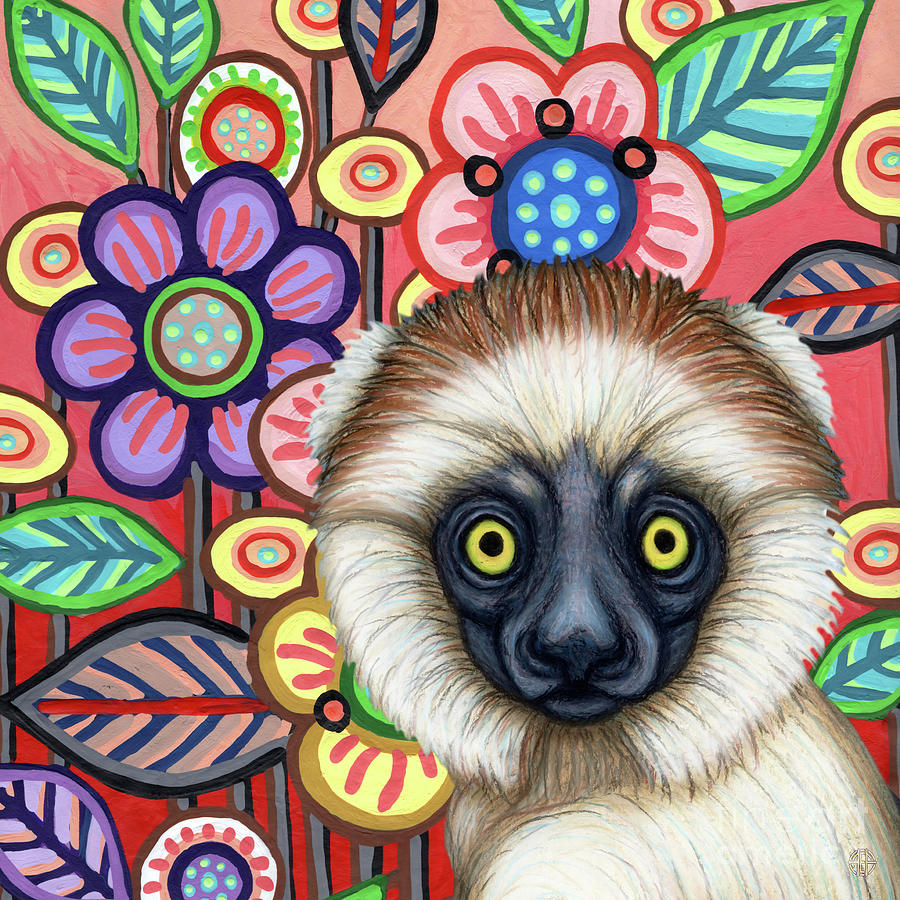 Sifaka In Floral Paradise Painting by Amy E Fraser
