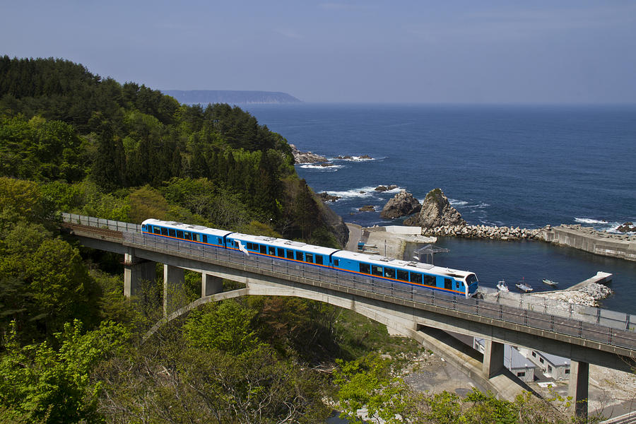 Sightseeing train on bridge Photograph by Masa ASANO
