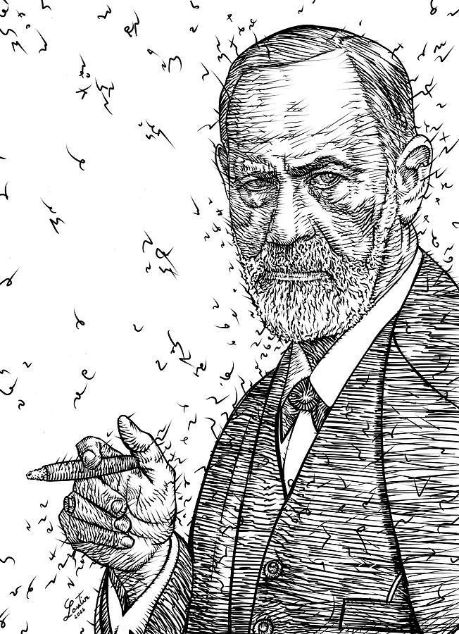 SIGMUND FREUD ink portrait .1 Drawing by Fabrizio Cassetta