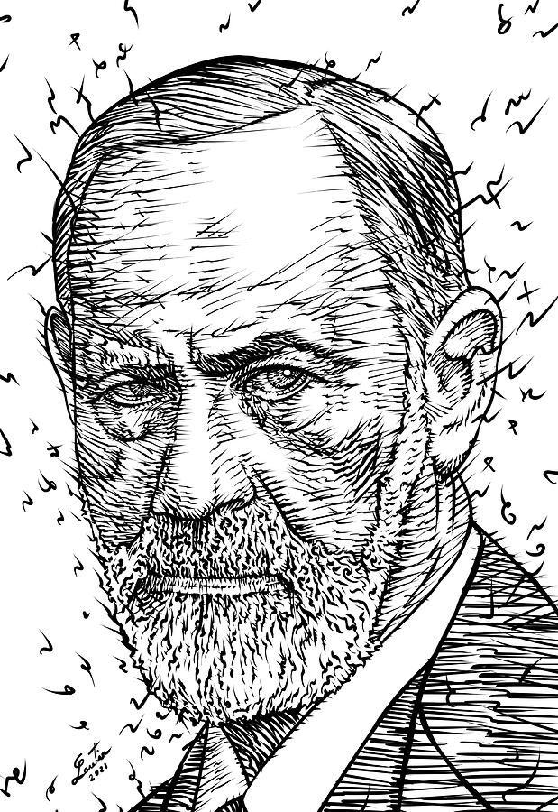 SIGMUND FREUD ink portrait .2 Drawing by Fabrizio Cassetta - Pixels