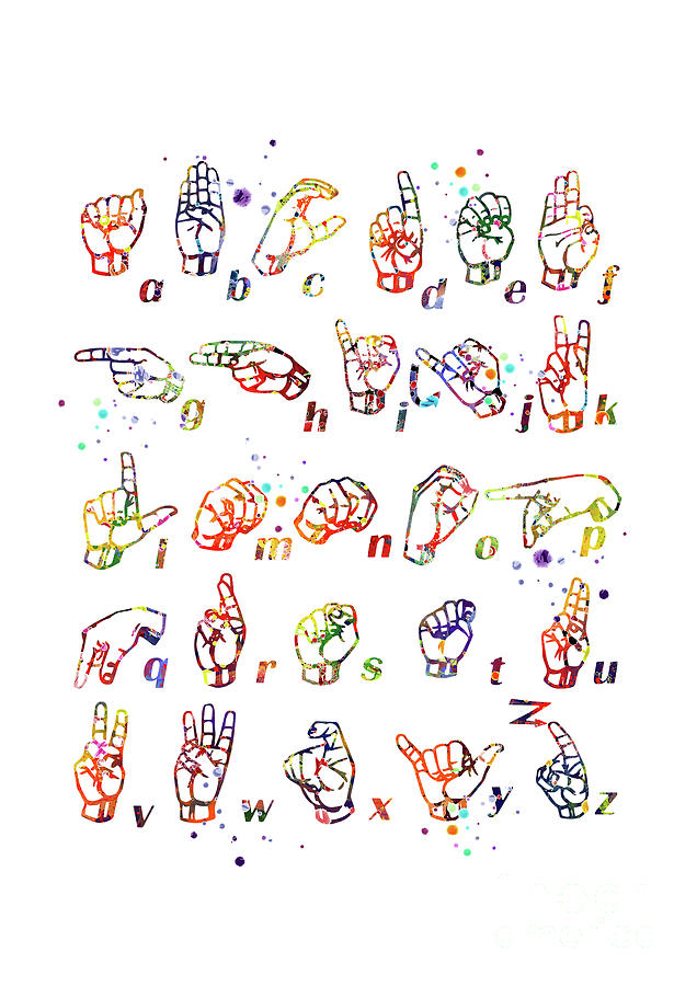 Sign Language ASL Fingerspelling Colorful Watercolor Art Gift Digital ...