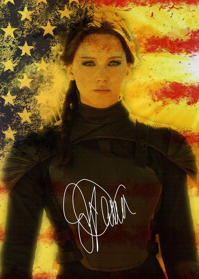 Signature Flag Usa National Day Jennifer Lawrence Katniss Everdeen American Actress The Hunger Games Digital Art By Hervey Dopson