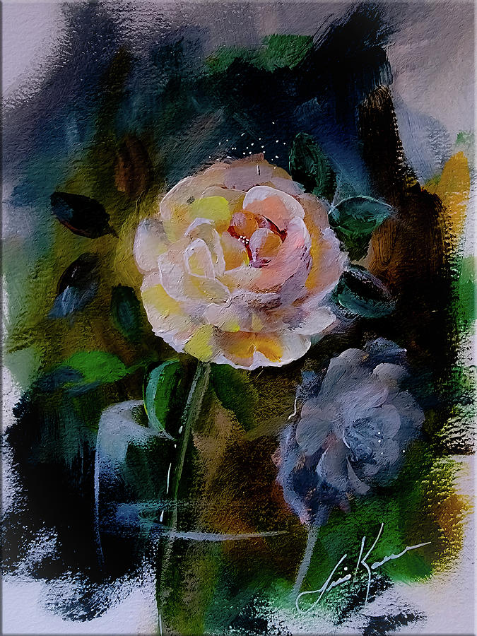 Signed Acrylic Rose In A Glass Painting by Lisa Kaiser