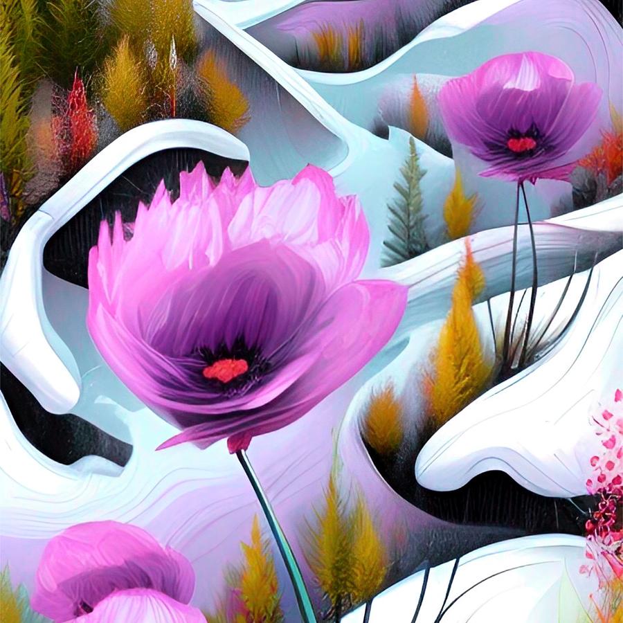 Signs of Spring - flowers  in snow Digital Art by Bonnie Bruno