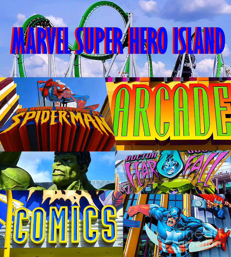 Signs your in Marvel Super Hero Island Mixed Media by David Lee Thompson