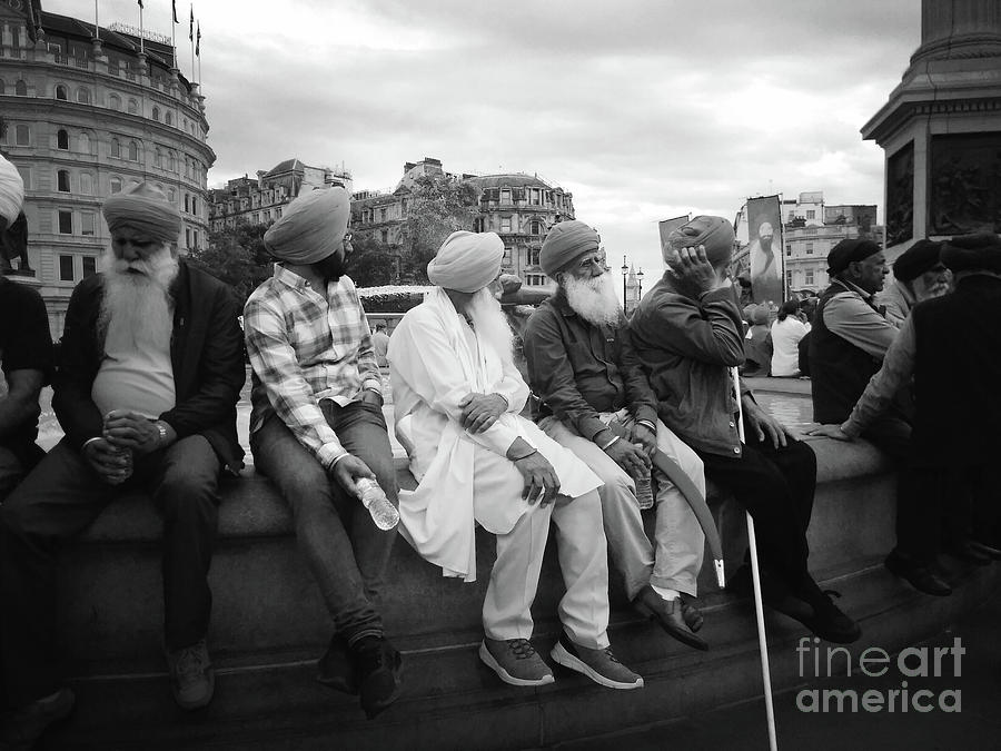 Sikh Elders Together - black and white Photograph by Rebecca Harman