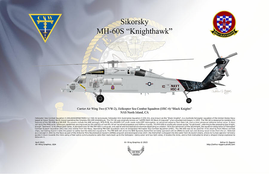 Sikorsky MH-60S Knighthawk HSC-4 USN Flag Digital Art by Arthur Eggers