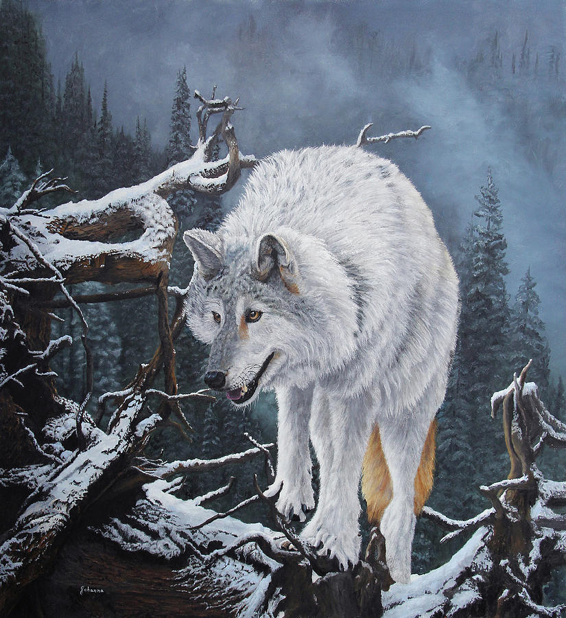 Silent Approach - Wolf Painting by Johanna Lerwick