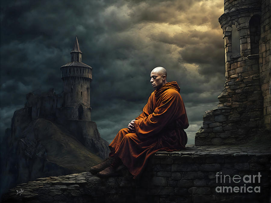 Castle Digital Art - Silent Contemplation at the Citadels Edge 1 by Peter Awax
