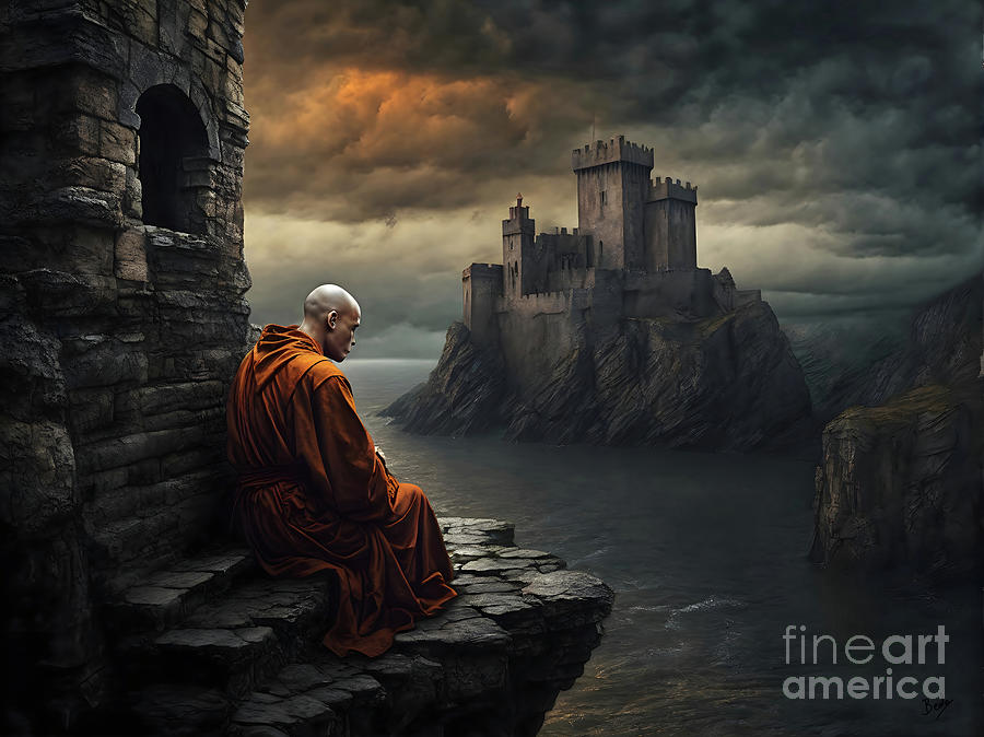 Castle Digital Art - Silent Contemplation at the Citadels Edge 2 by Peter Awax