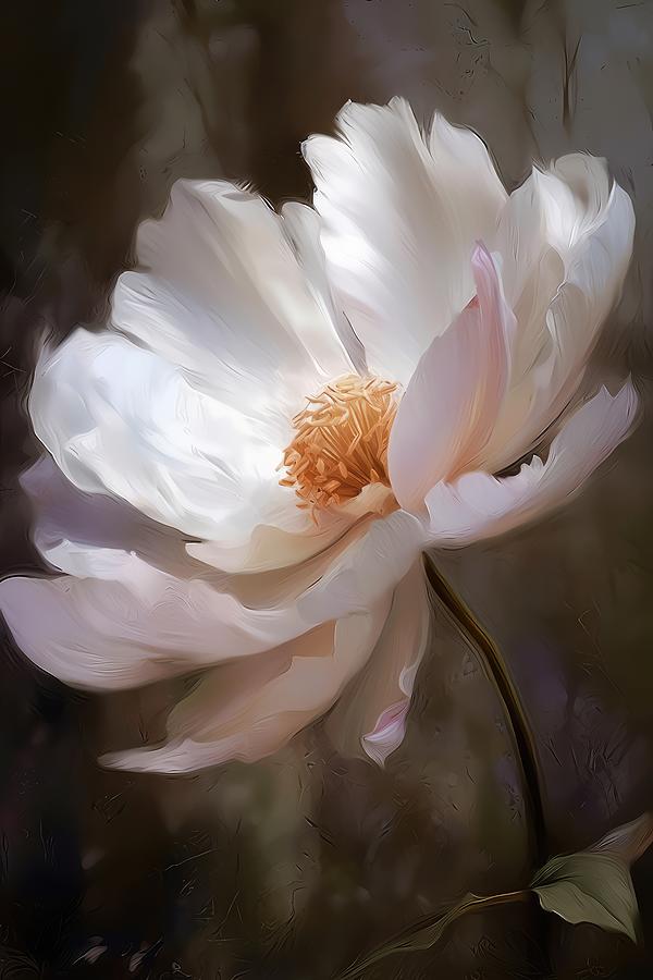 White Peony Digital Art - Silent Flourish of the Innocent - A White Peony Flower in Bloom by Brian Kurtz