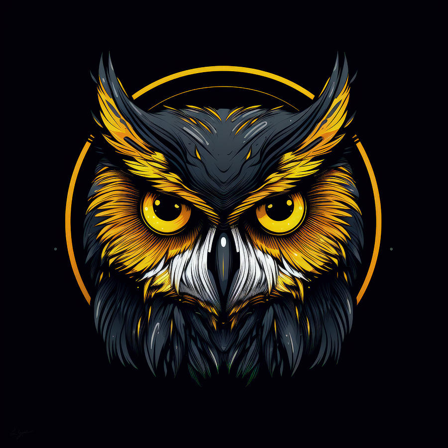 Yellow Owl Painting - SIlent Guardian - Black and Yellow Owl Art by Lourry Legarde