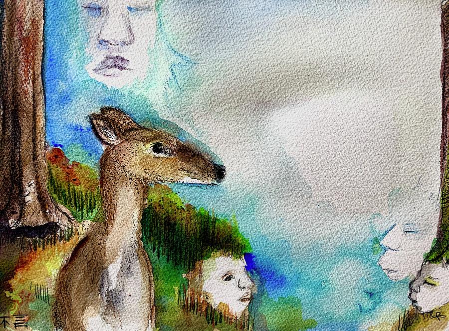 Deer Painting - Silent on Kanji by Cynthia Richards
