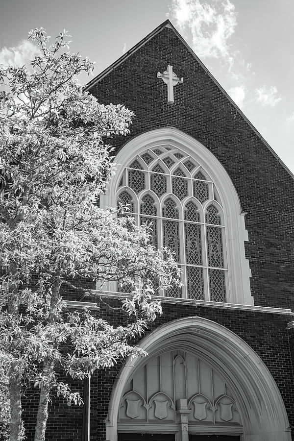Silent Serenity - The Timeless Majesty of Pulaski Heights Methodist Church In Black And White Photograph by Gregory Ballos