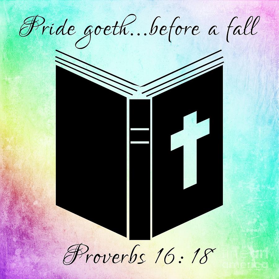 Silhouette Bible Pride Goeth Before A Fall Rainbow Background Digital Art by Rose Santuci-Sofranko
