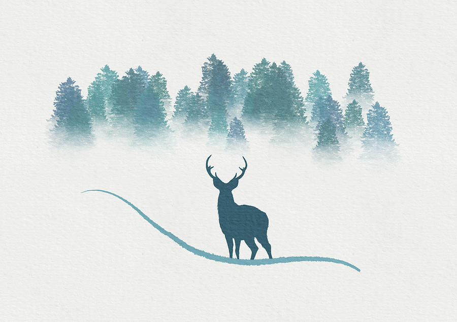 Silhouette Buck with Pine Trees Digital Art by Patti Deters
