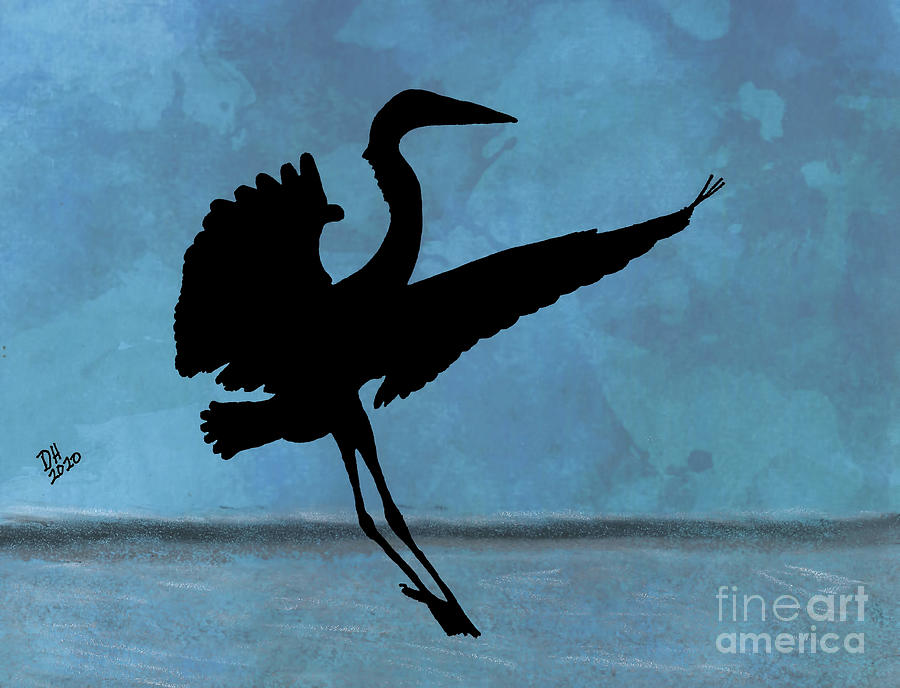 Silhouette Egret Landing Pastel by D Hackett