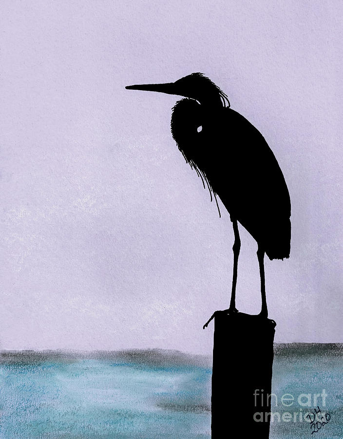 Silhouette Heron Drawing by D Hackett