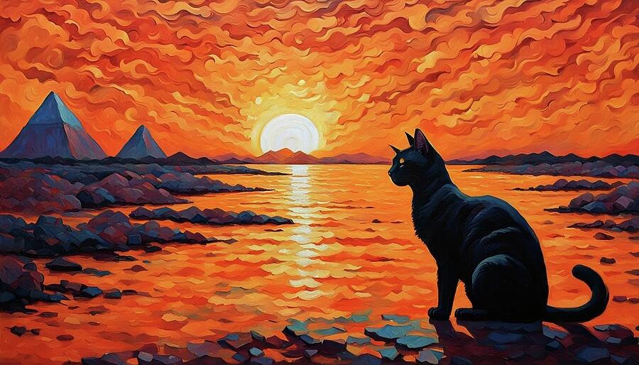 Silhouette of a cat by the Pyramids Digital Art by Phil Strang