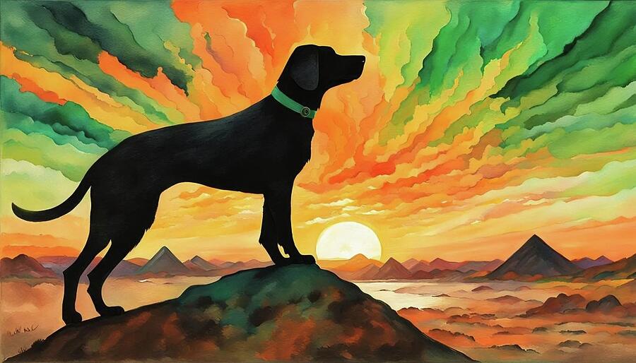 Silhouette of a dog by the Pyramids Digital Art by Phil Strang