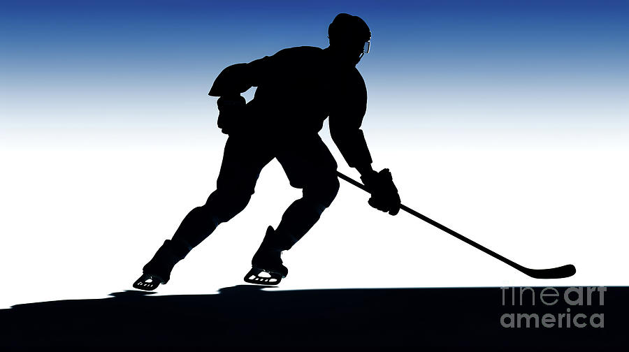 Silhouette of a hockey player. Sport abstract. With great momentum for victory.  Digital Art by Odon Czintos
