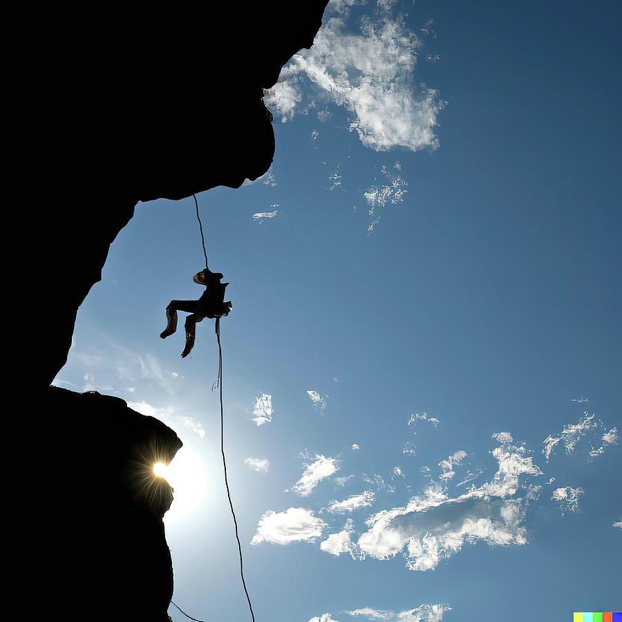 Silhouette of a rock climber on rappel  Photograph by Steve Estvanik
