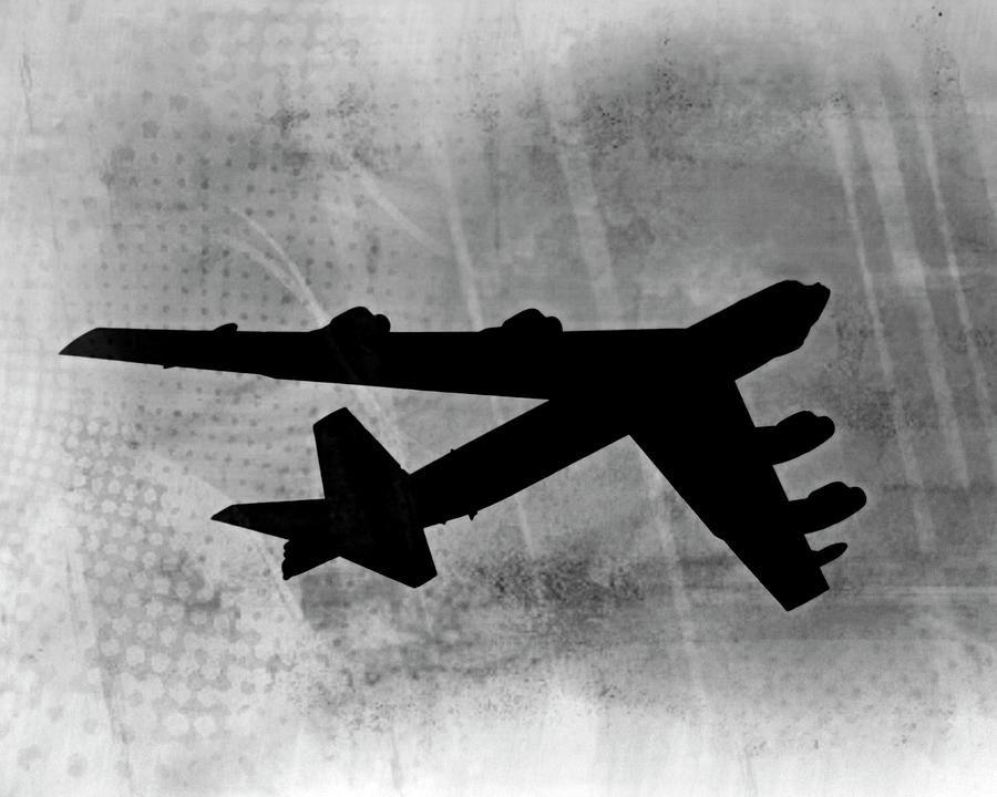 Silhouette Of B 52 Bomber In Flight Bw Mixed Media By Bob Pardue