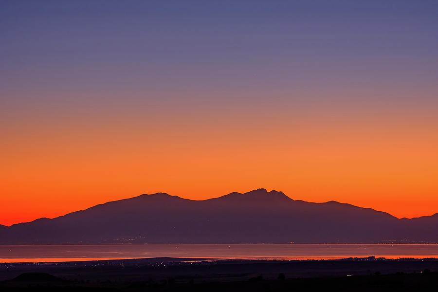 Silhouette of Mount Olympus in Greece at Sunset Photograph by Alexios Ntounas