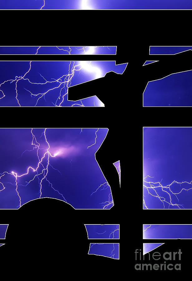 Silhouette of The Crucifixion of Jesus On Blue Lightening Background Digital Art by Rose Santuci-Sofranko
