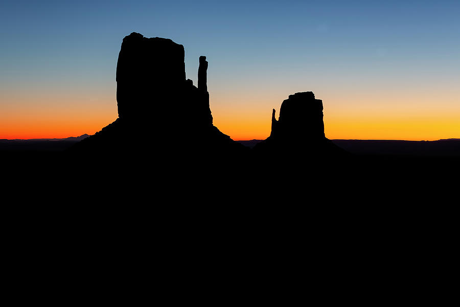 Silhouette of the Mittens at Dawn - Monument Valley Photograph by Belinda Greb