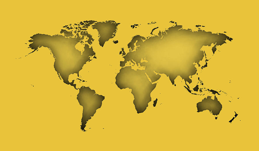 Silhouette Of World Map With Golden Color Digital Art
