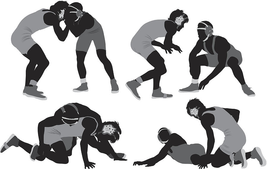 Silhouette of wrestlers in action Drawing by 4x6