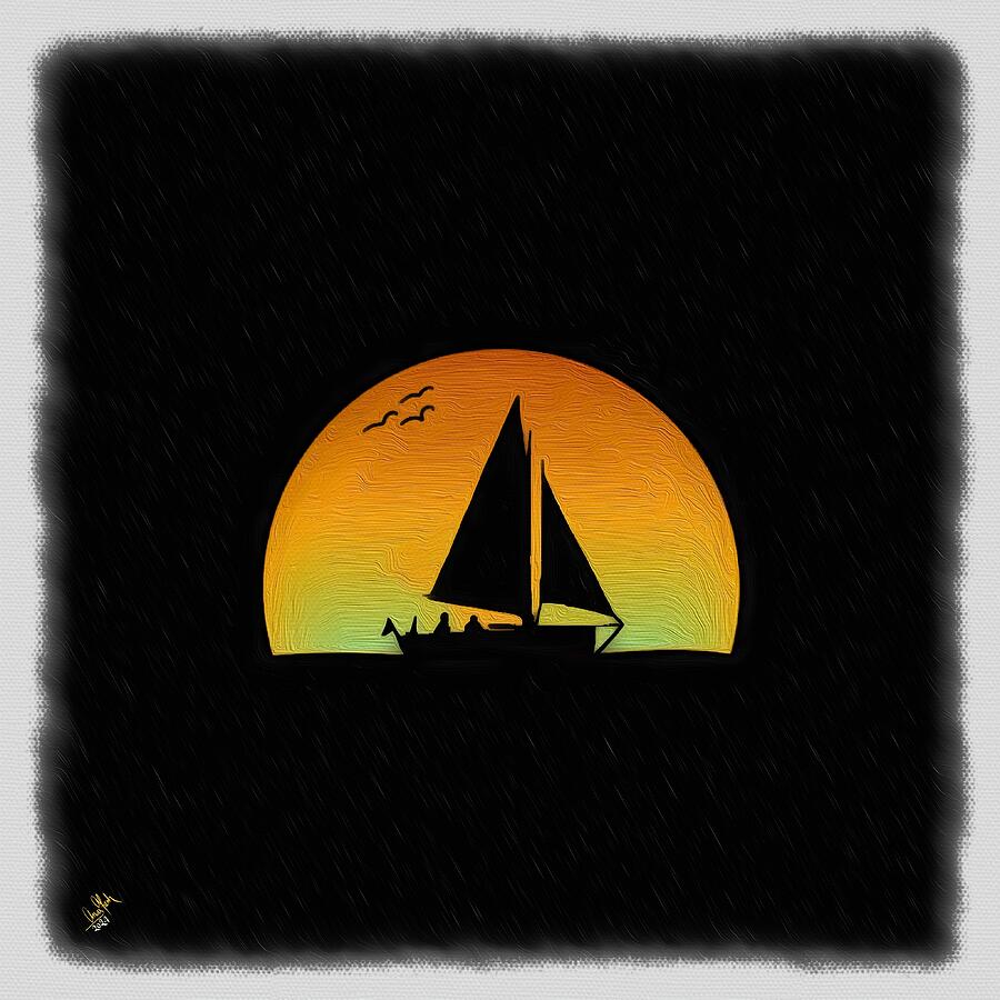Silhouette Sailing Boat Painting by Anas Afash