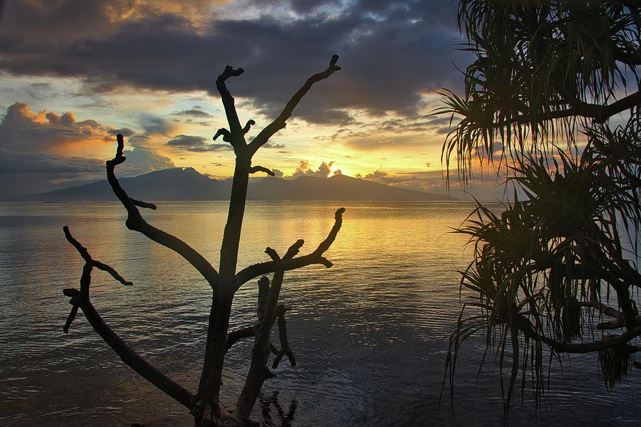 Silhouette Sunrise Tahiti Photograph