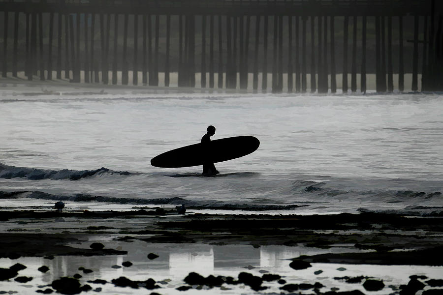  Silhouette surfer going out in the ocean Photograph by Dan Friend