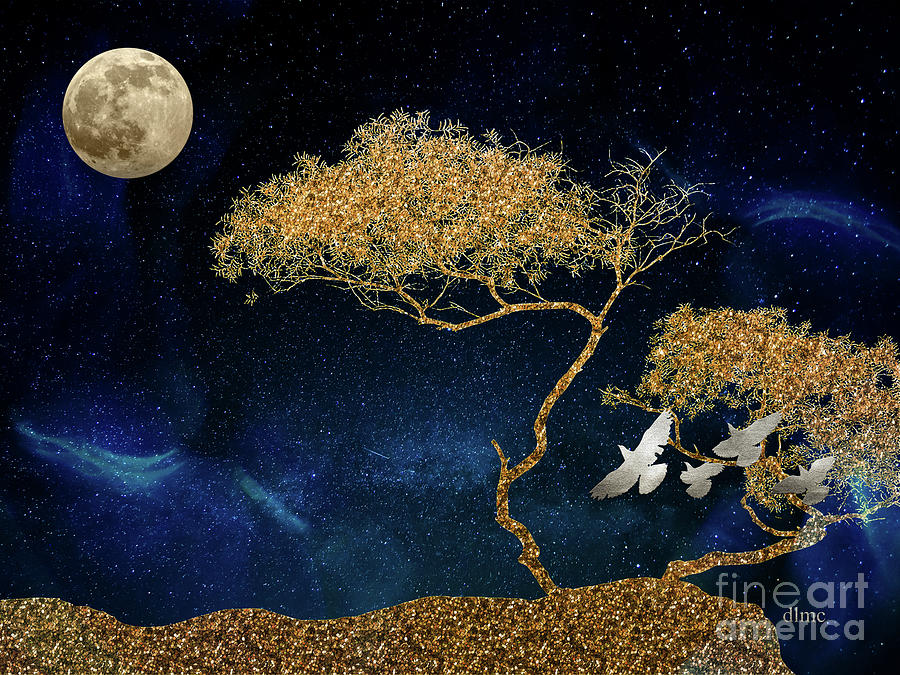 Silhouette Tree Bird Night Digital Art by Donna L Munro