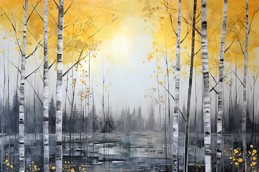 Silhouetted Birch Forest Painting by Lourry Legarde
