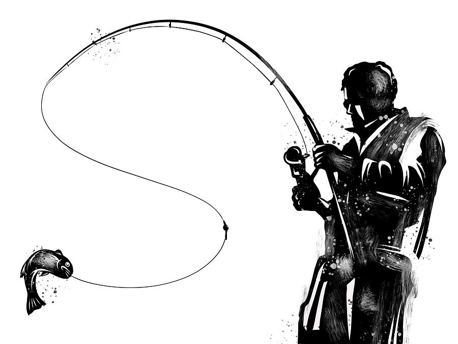 Silhouetted fisherman with a fishing rod illustration by Dean Zangirolami