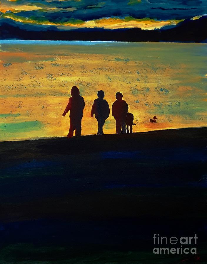 Sunset Painting - Silhouettes in their own private universe  by Eli Gross