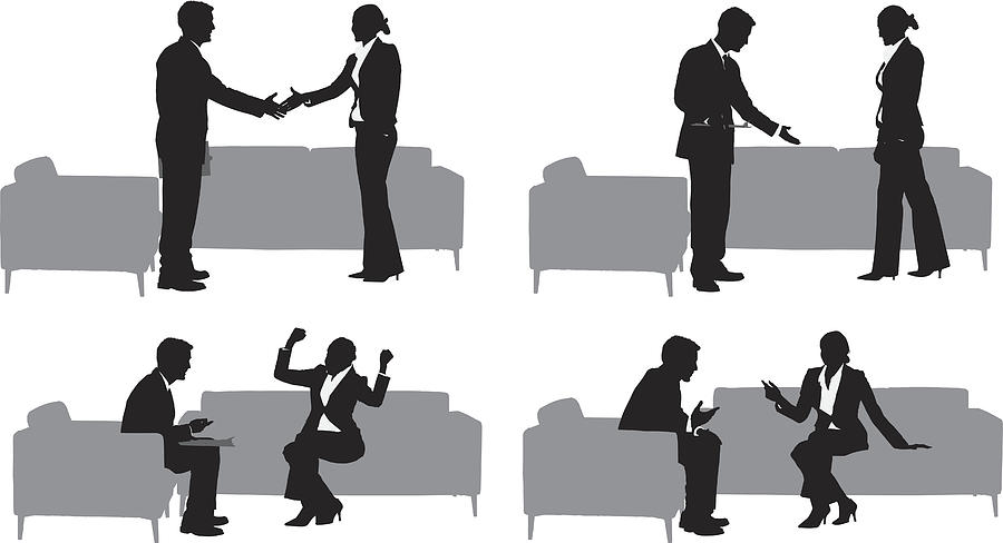 Silhouettes of businessman and woman Drawing by 4x6